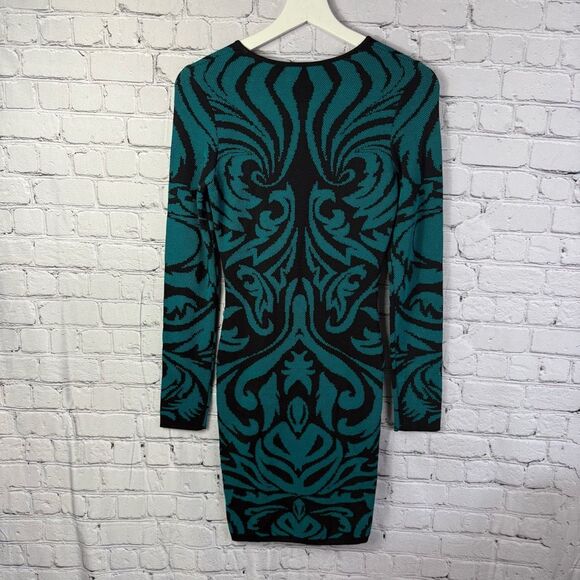 TORN BY RONNY KOBO Black Teal Design Bodycon Knit Dress Size Small - Picture 5 of 10